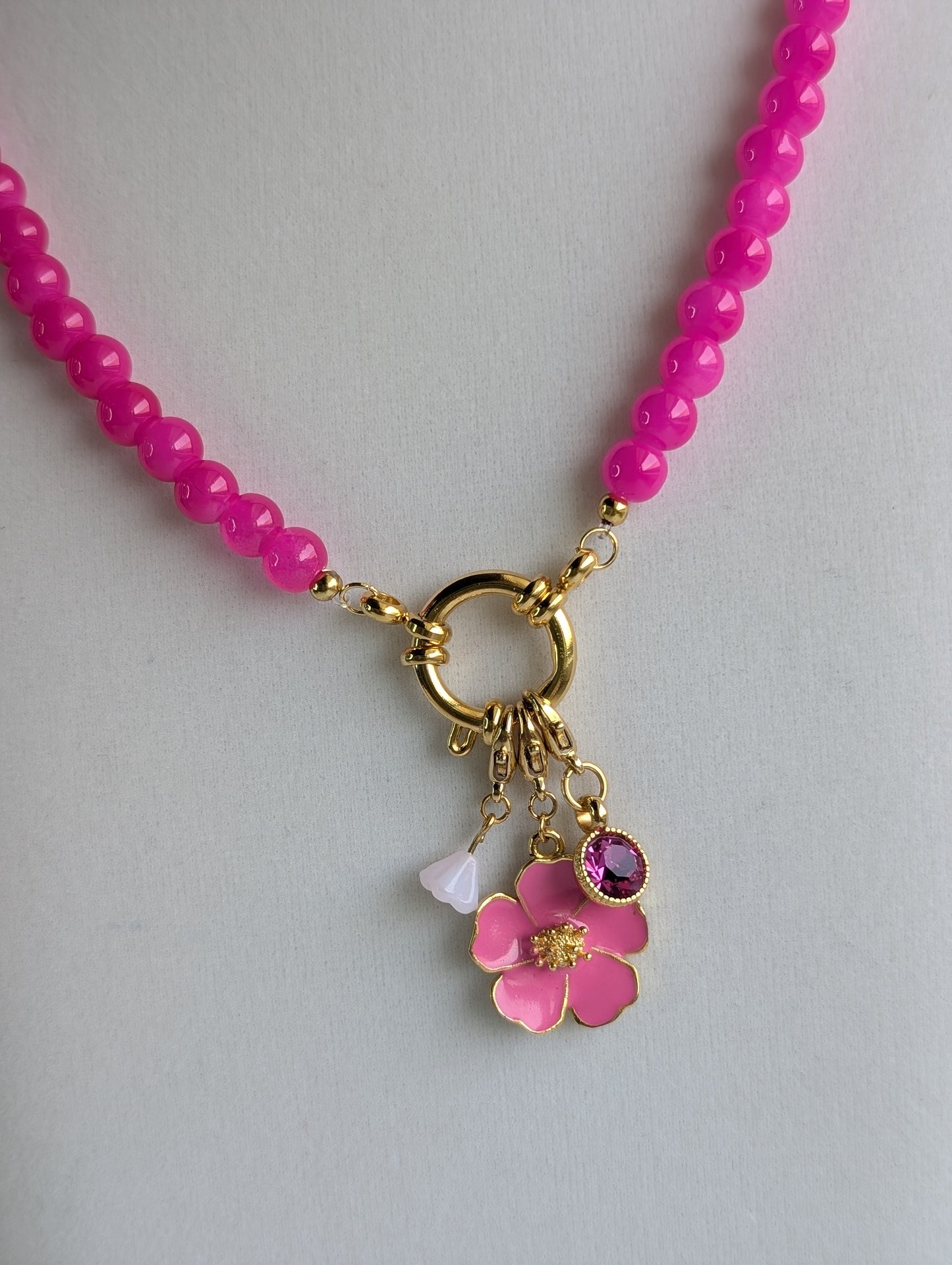 The Emmaline Charm Choker Necklace - Poppy Pink quartz