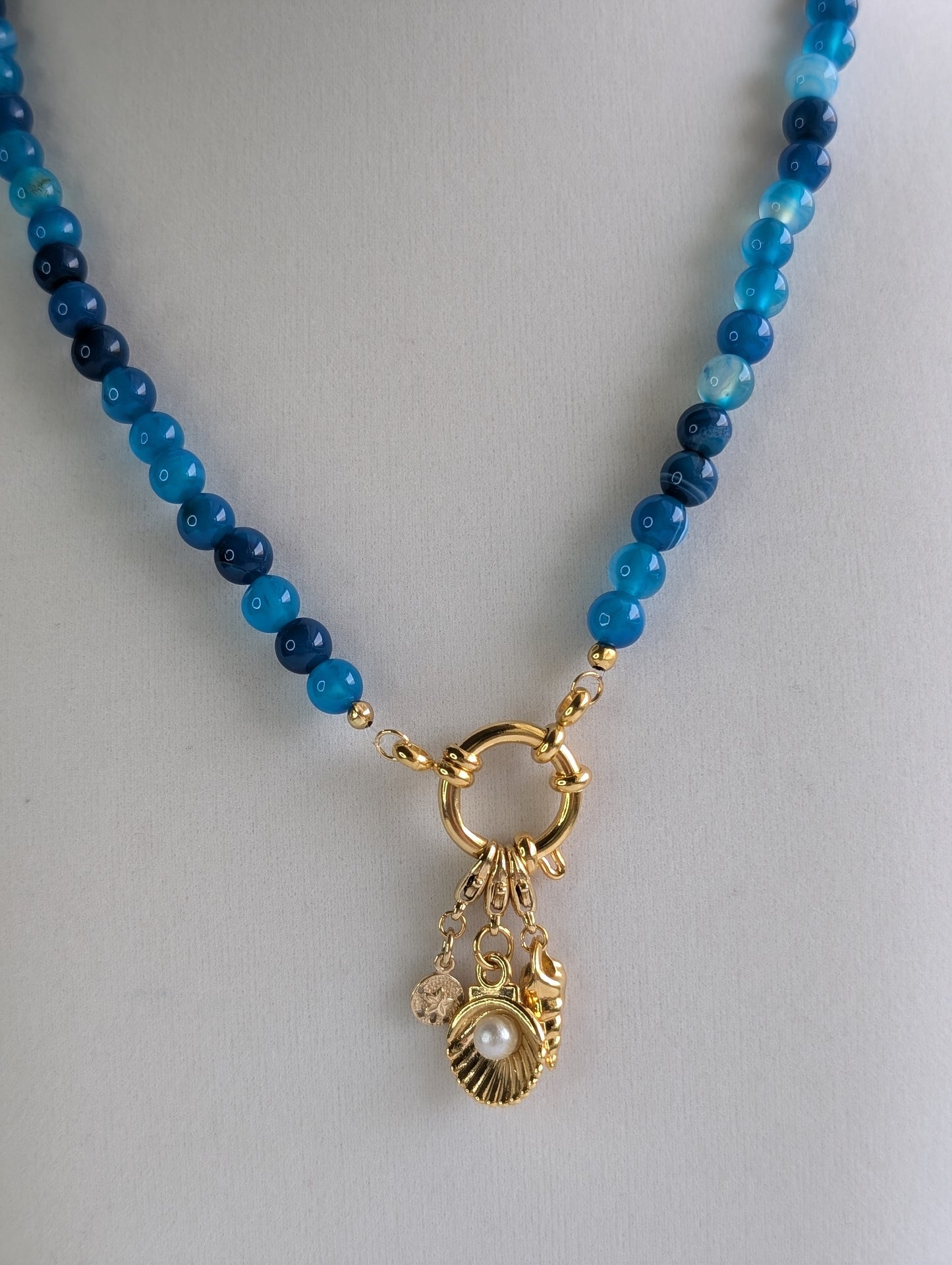 The Emmaline Charm Choker Necklace - Crackle deep blue Agate