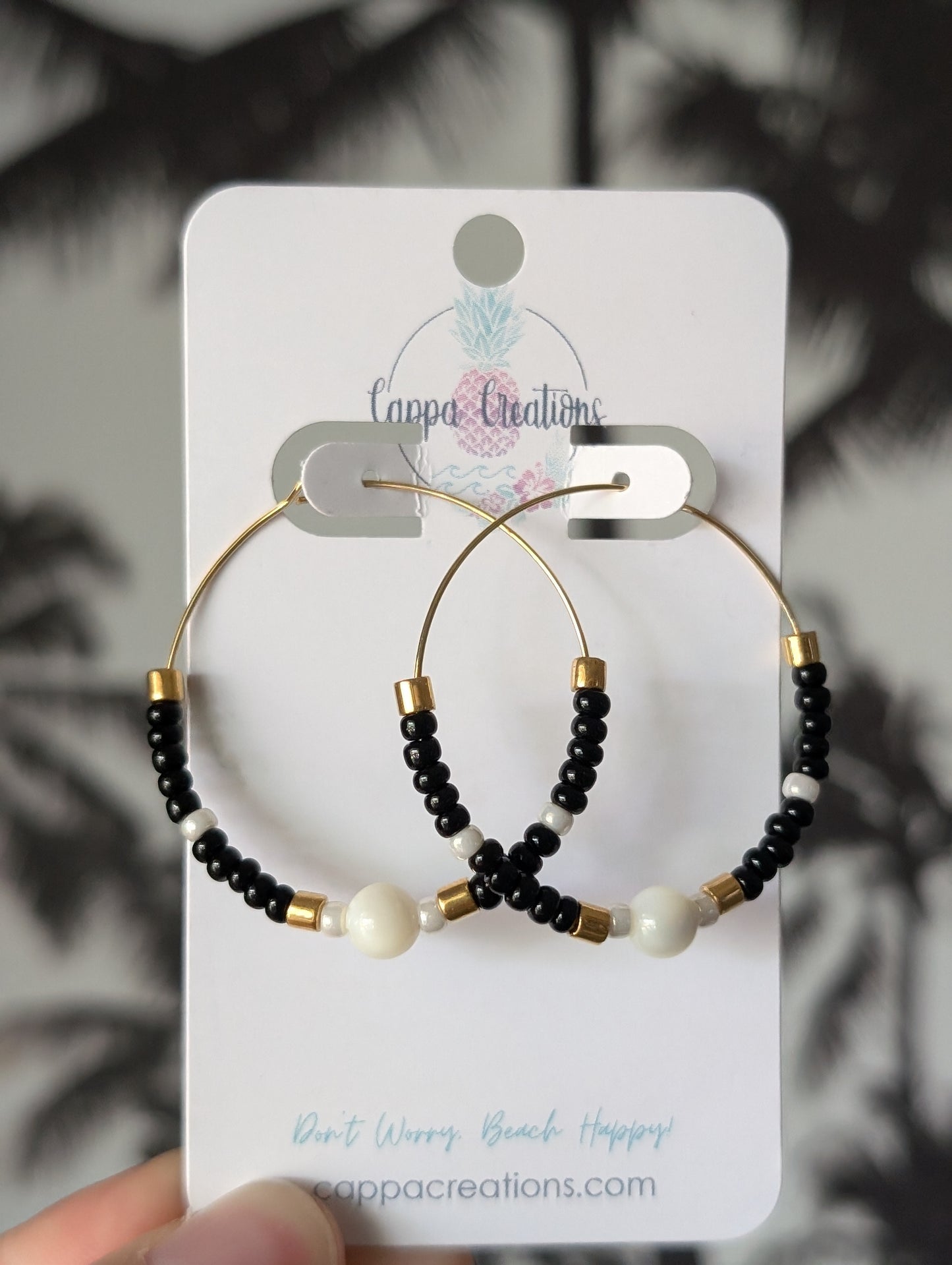 Black Color Pop Beaded Hoop Earrings