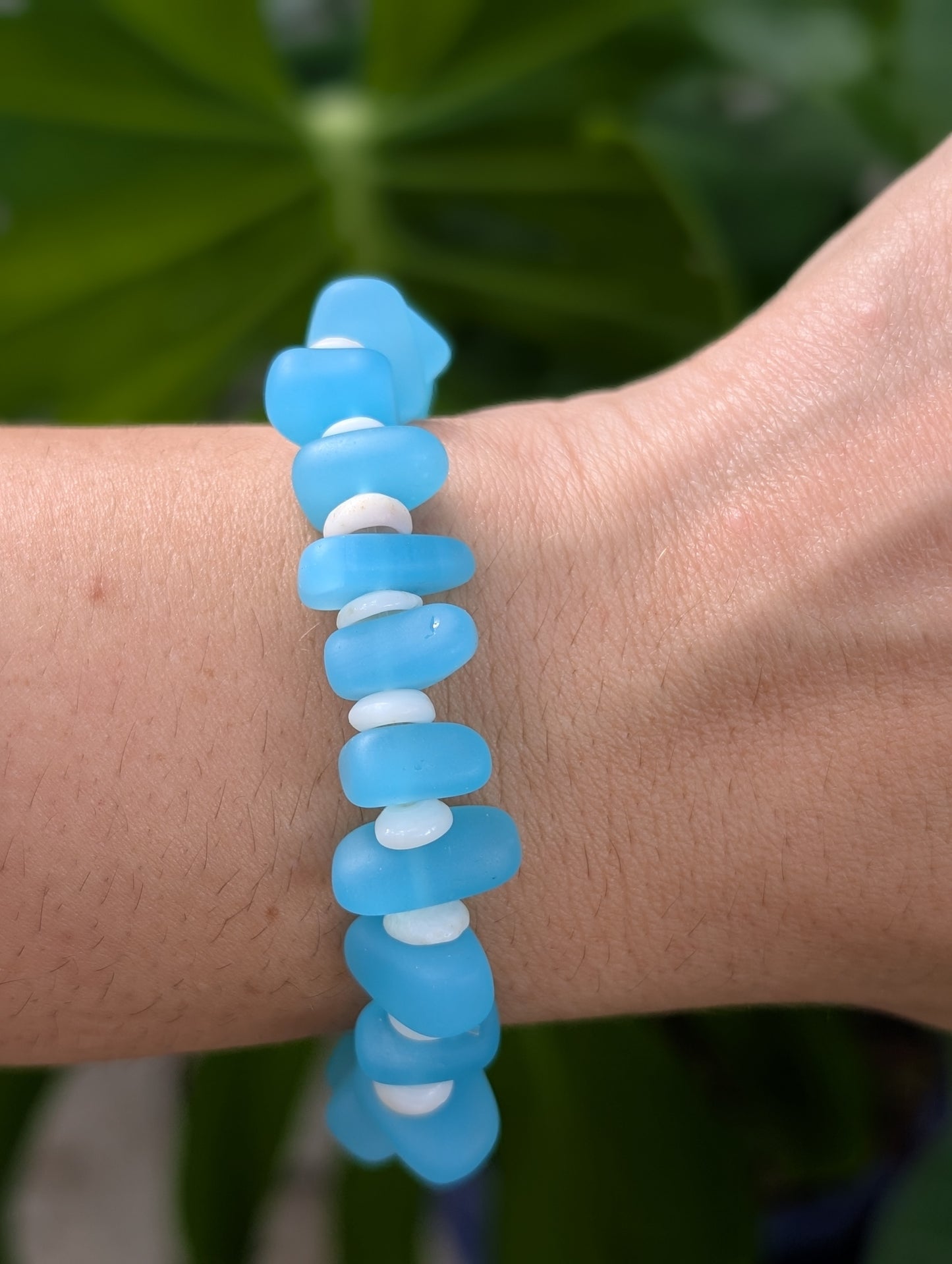 Turquoise Blue - Sea Glass Puka Bracelet