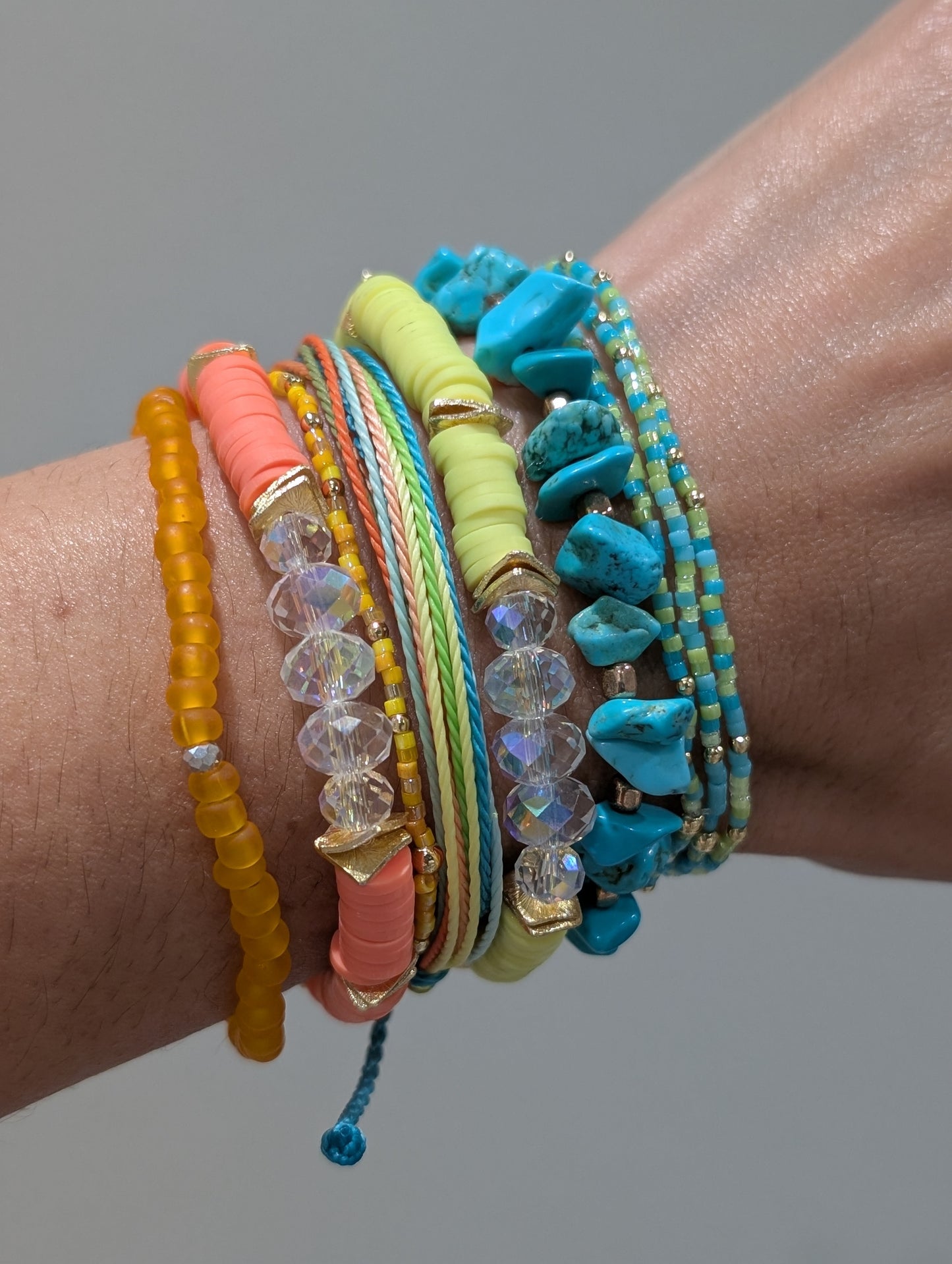 Neon Yellow- Resort Ready Gold Heishi Bracelet