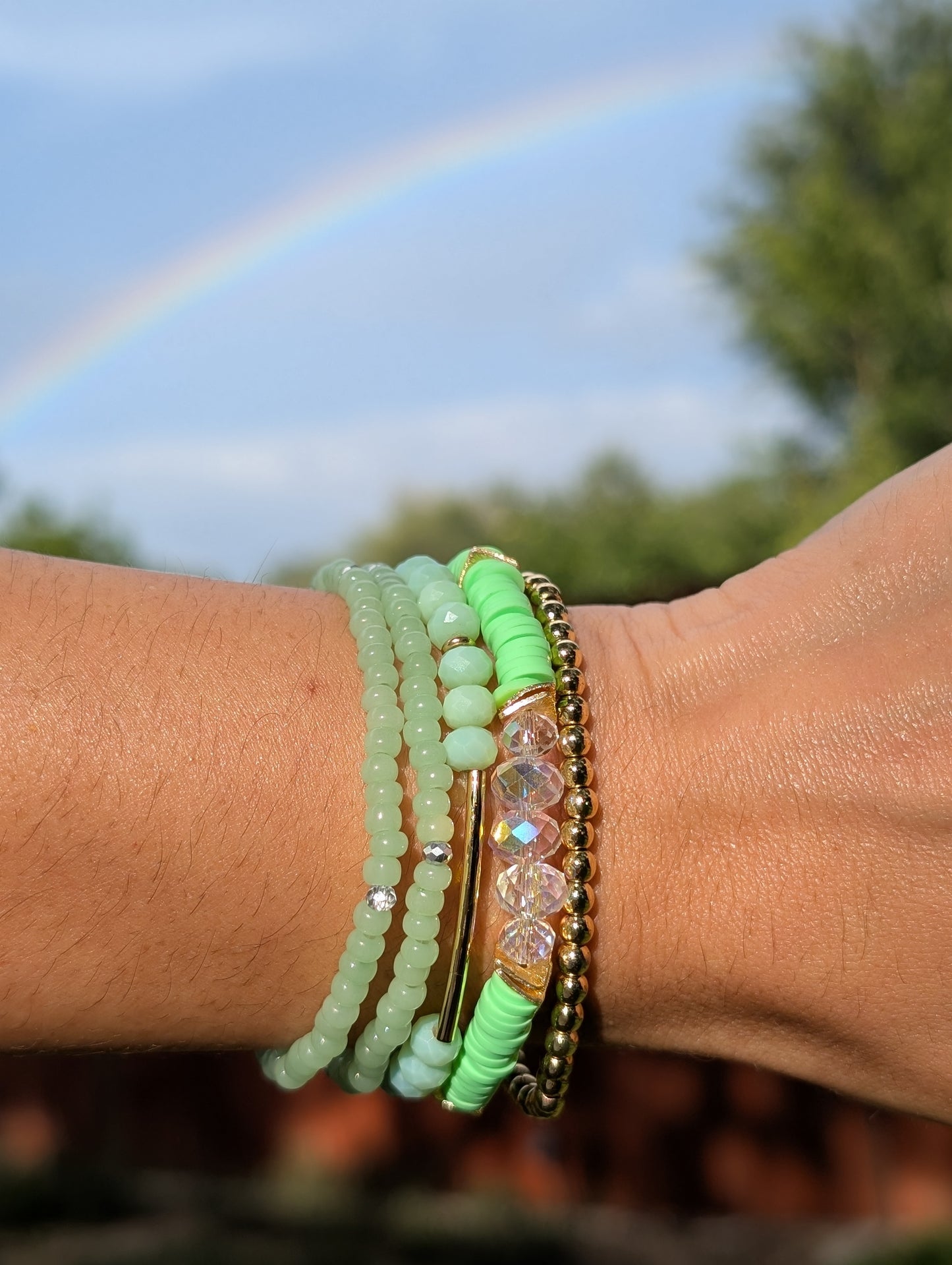 Neon mint - Resort Ready Gold Heishi Bracelet