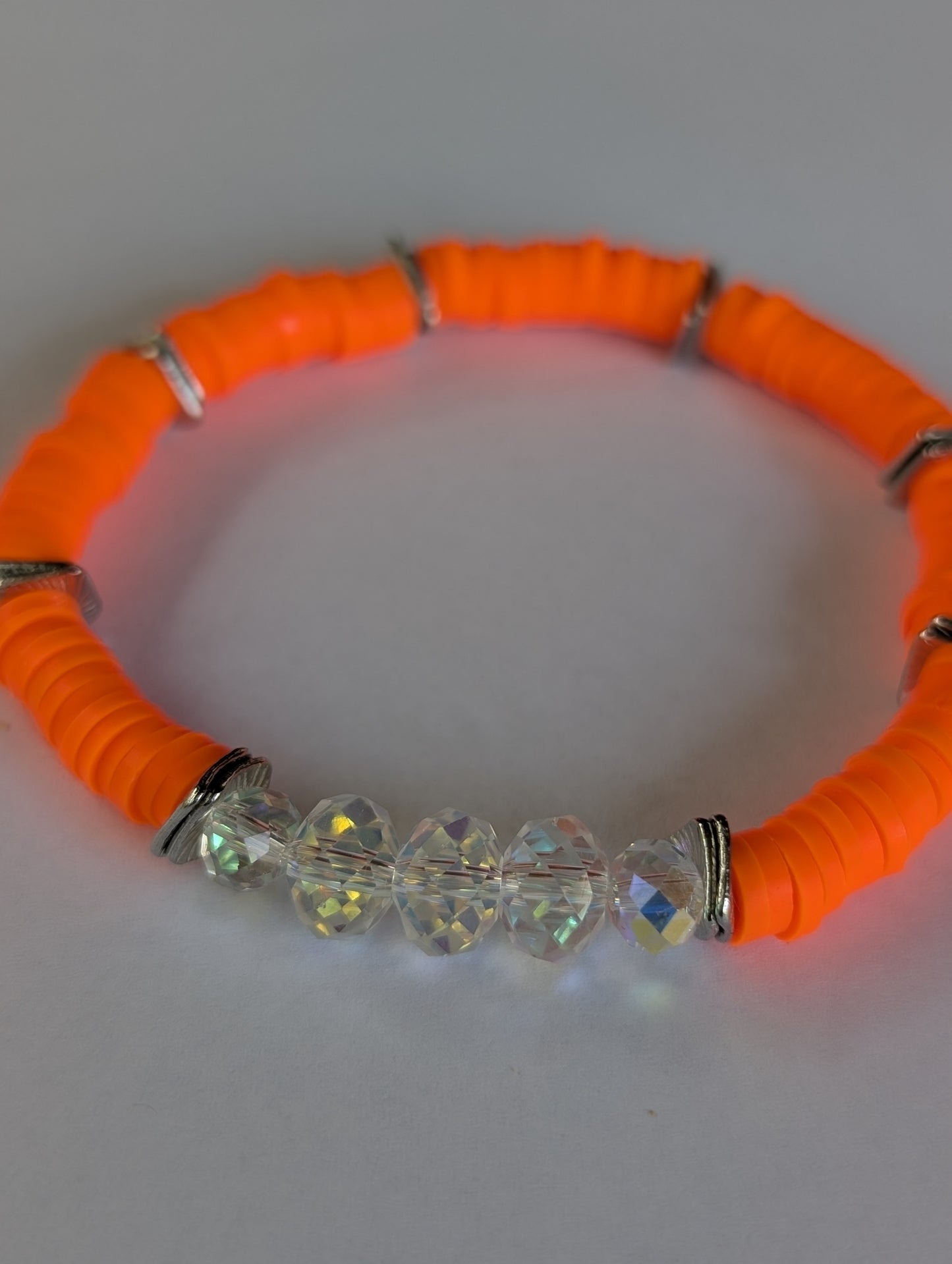 Neon Orange - Resort Ready Silver iridescence Heishi Bracelet