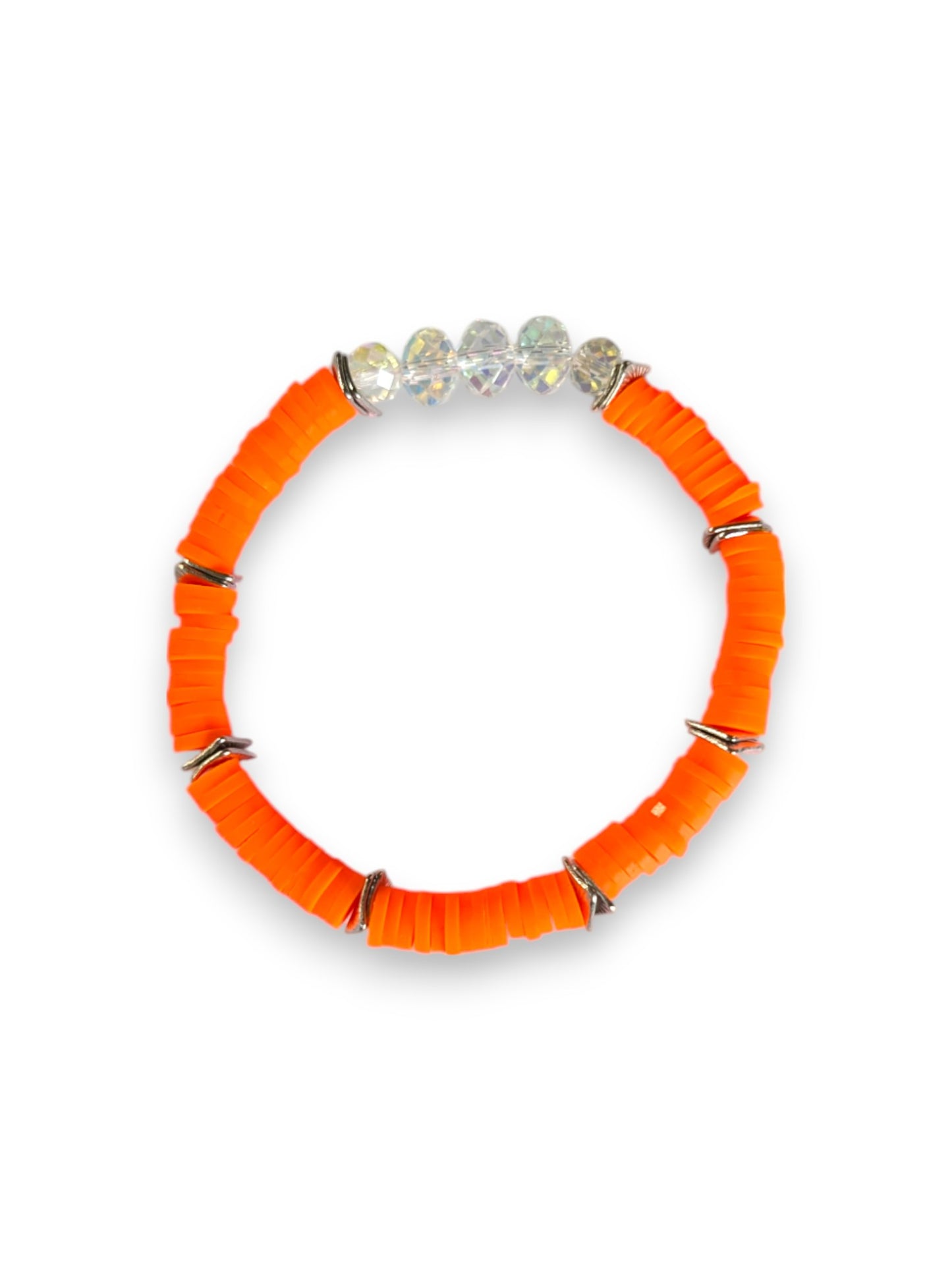 Neon Orange - Resort Ready Silver Heishi Bracelet