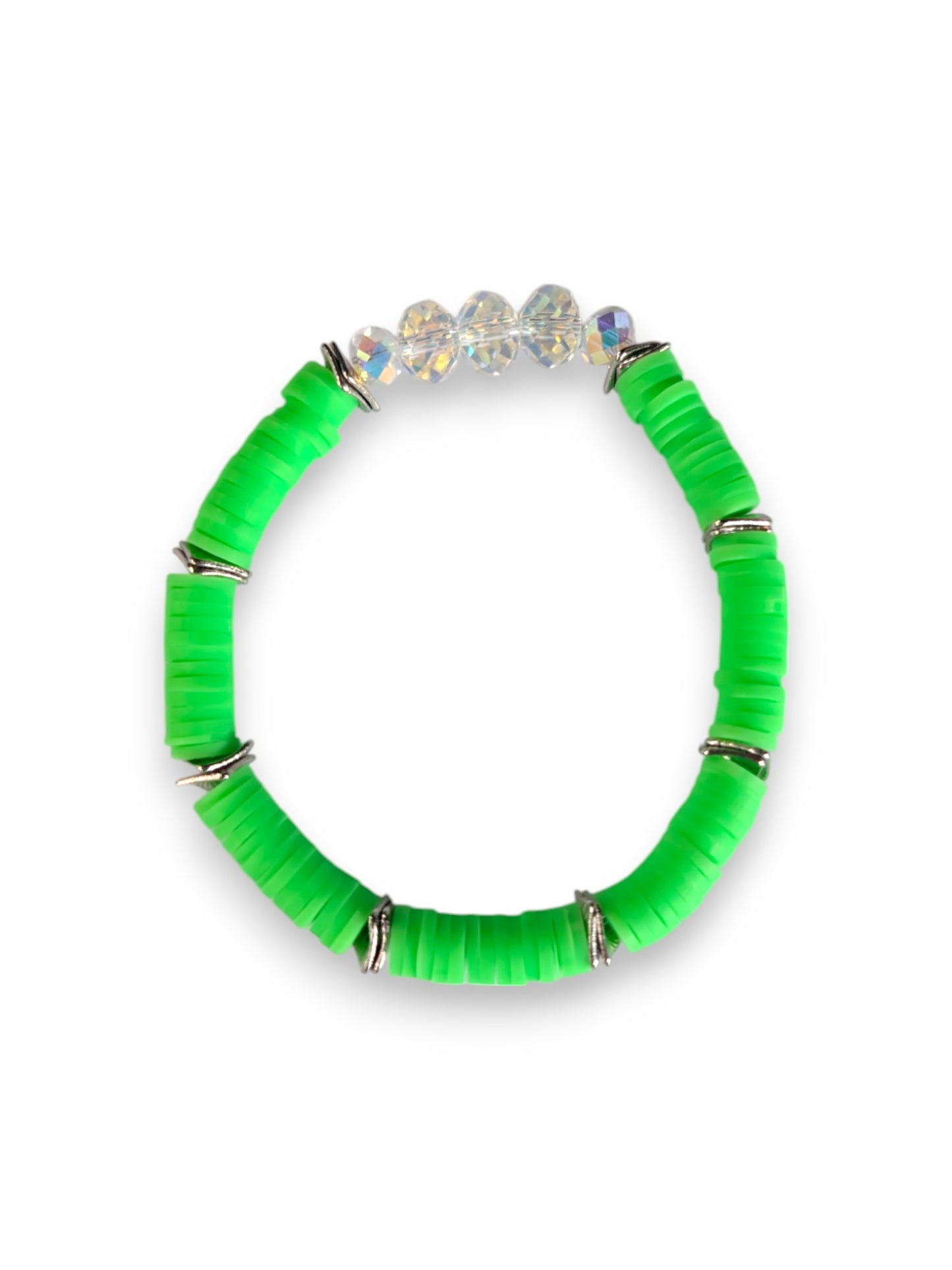 Neon Lime - Resort Ready Silver Heishi Bracelet