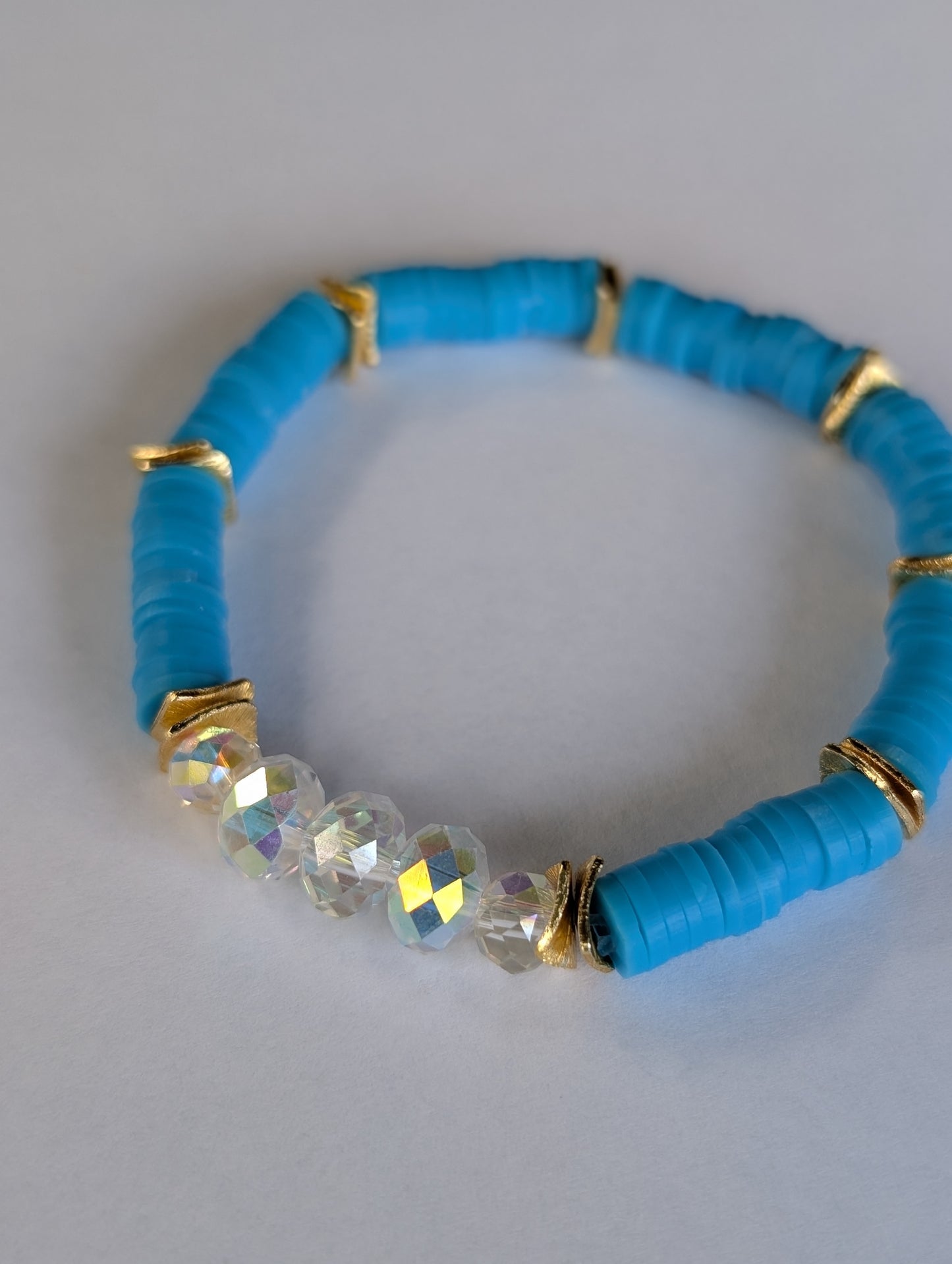 Neon Blue- Resort Ready Gold Heishi Bracelet