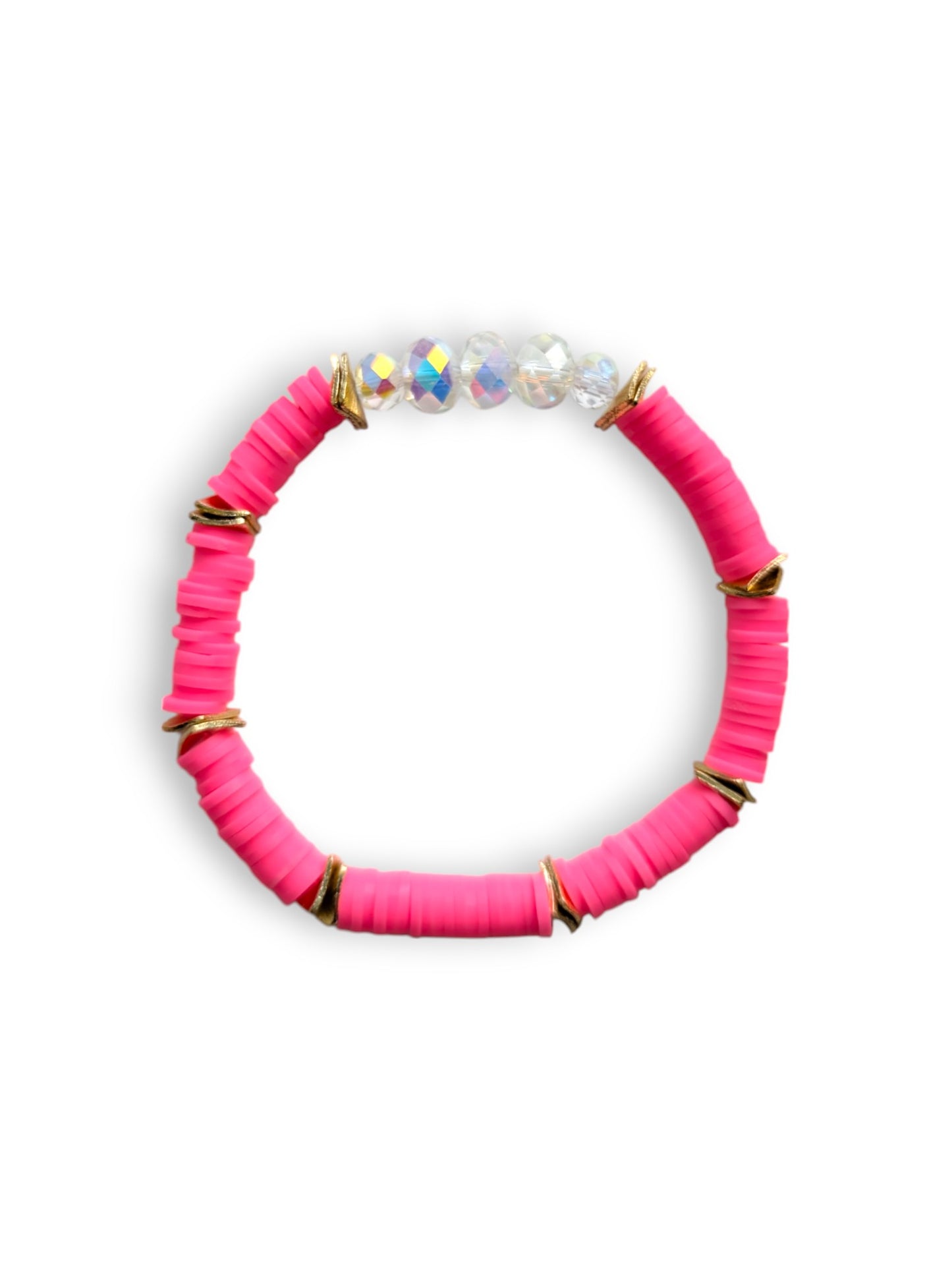 Neon Pink - Resort Ready Gold Heishi Bracelet