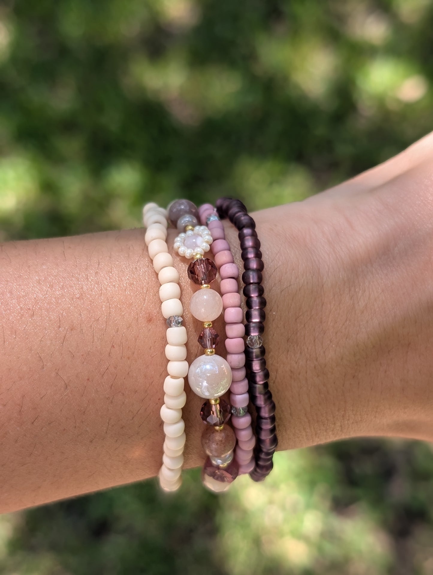 “Salted Foam beaded bracelet stacked with other Sparkle Stacklers – Cappa Creations fall collection.”