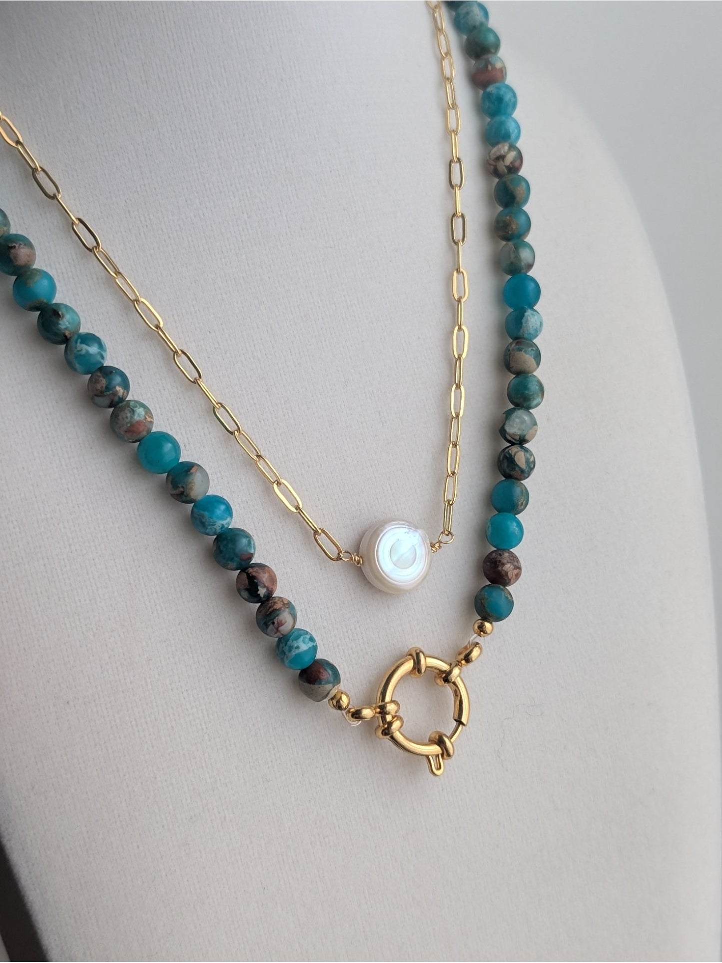 The Emmaline Charm Choker Necklace - Aqua Serpentine Jasper