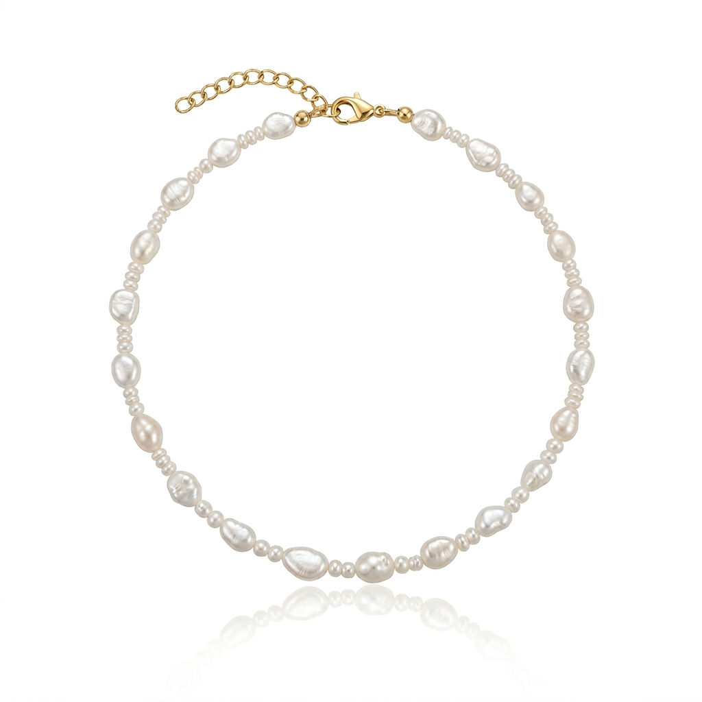 Mixed freshwater pearl anklet with 18K gold PVD hardware and dainty white pearls