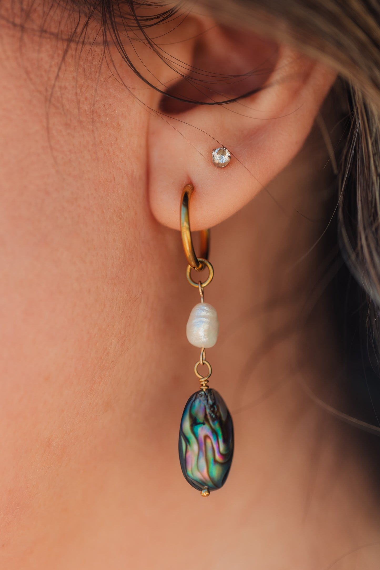 Handmade Afterglow Abalone Earrings – lightweight, waterproof, hypoallergenic jewelry. designed by Charlotte's Cove