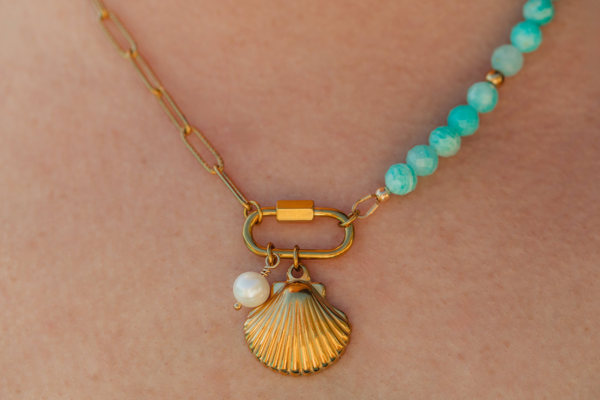 Hand-strung Marina Necklace – lightweight, waterproof, hypoallergenic jewelry.