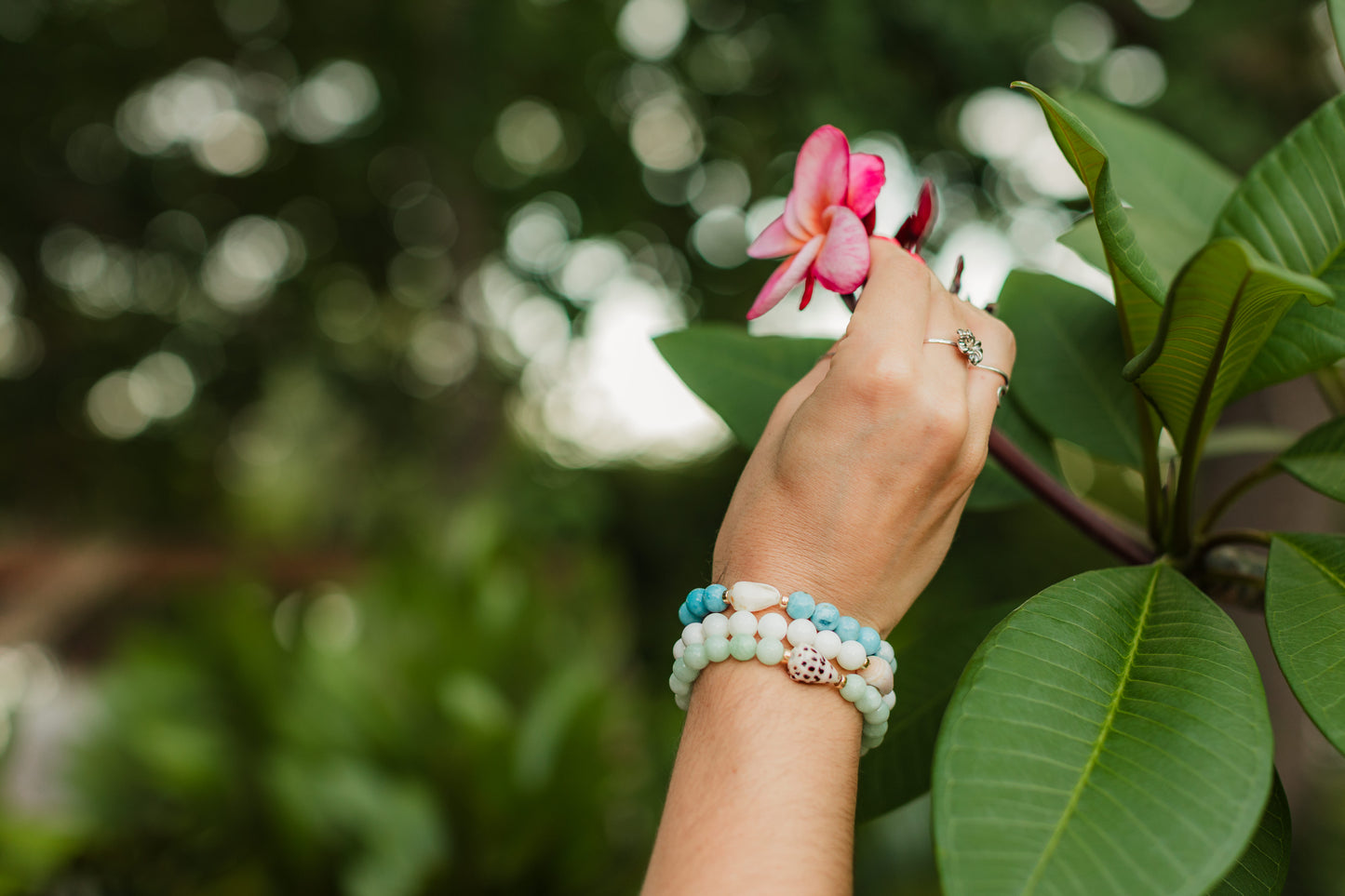 Larimar Blue Gemstone & Hawaiian Shell Bracelet | SaltWater Sky Bracelet