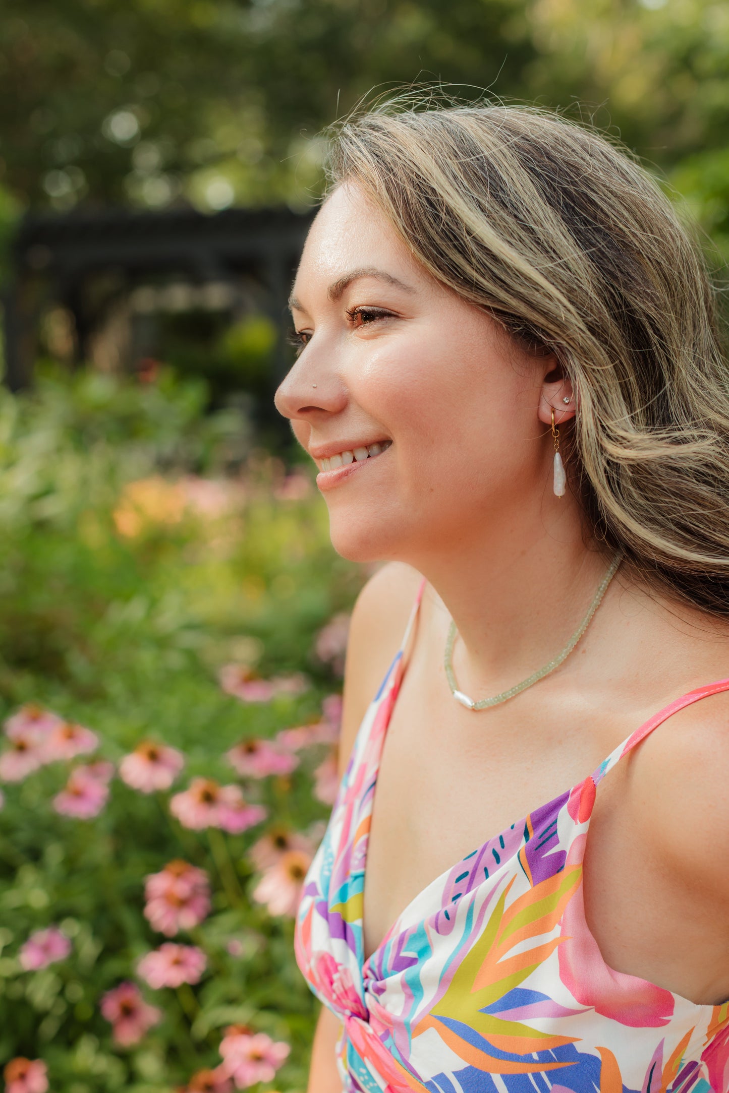 Green Prehnite Gemstone & Biwa Freshwater Pearl Necklace | Island Goddess Necklace