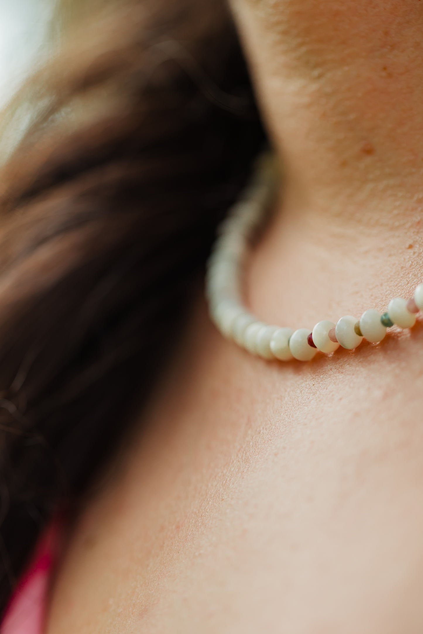Mother of Pearl & Watermelon Tourmaline Gemstone Necklace | Watermelon Sugar Necklace