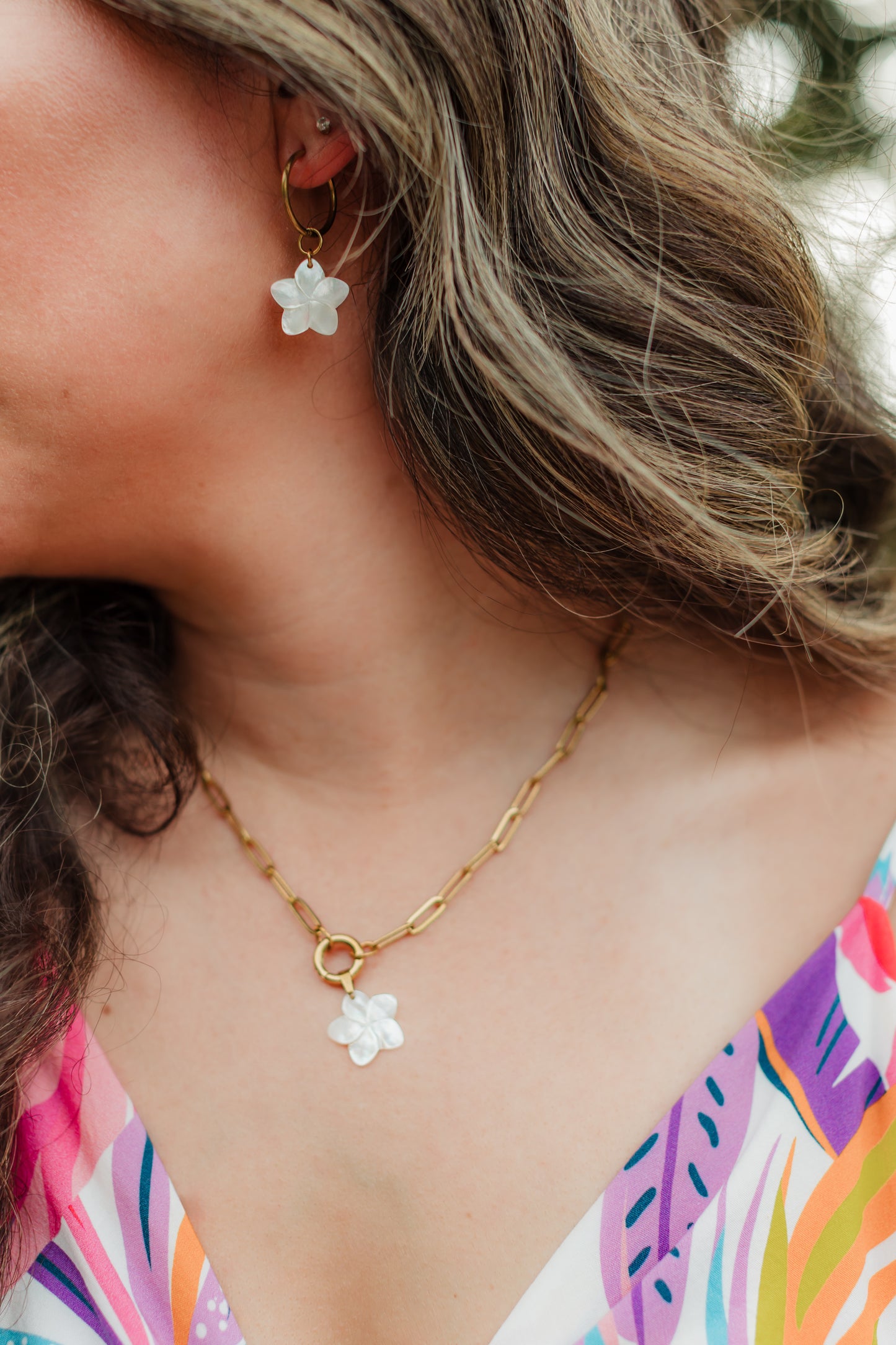 Mother of Pearl Plumeria Flower Earrings | Pearl Plumeria Earrings