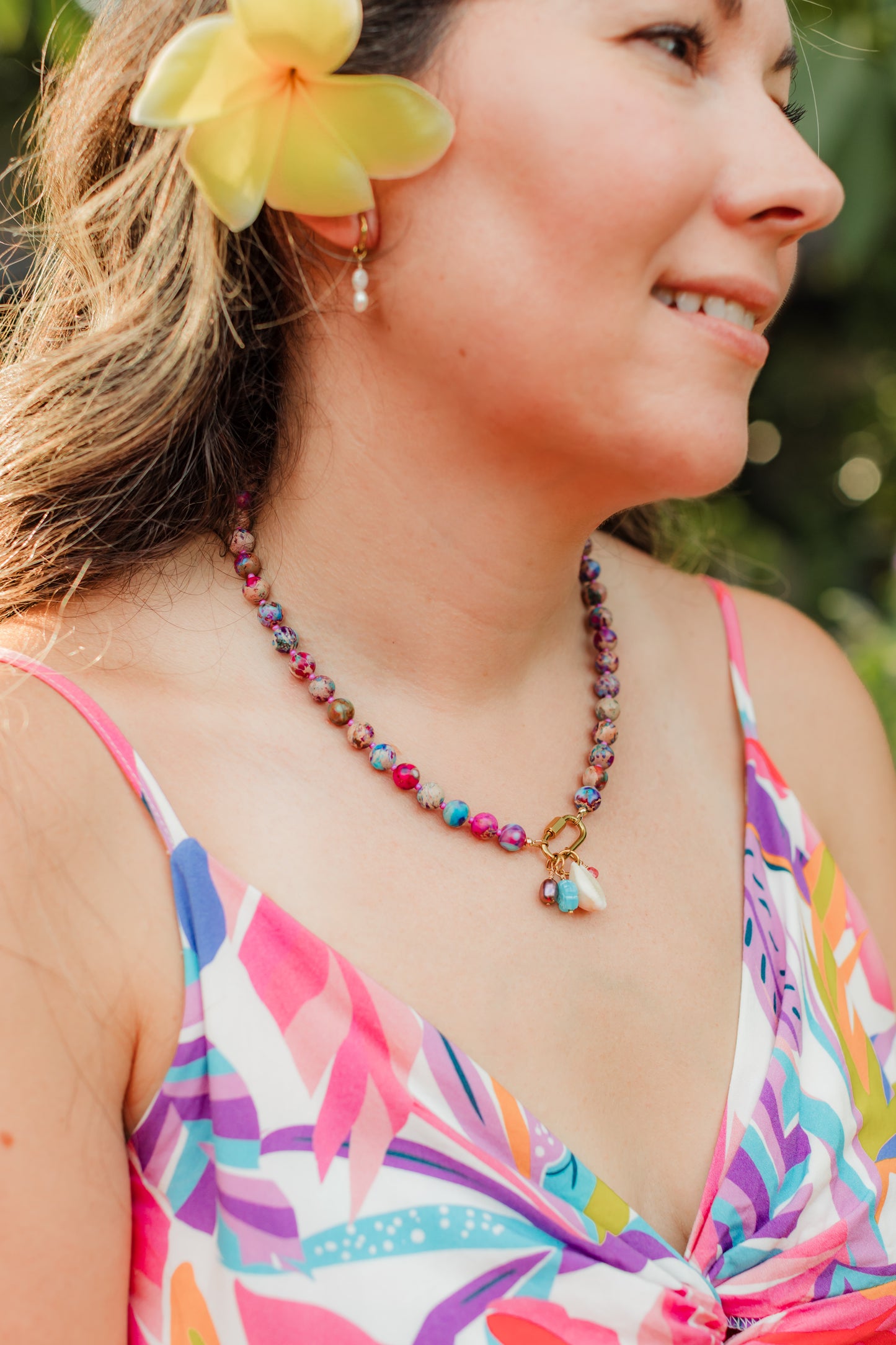 Sea Sediment Jasper Purple Gemstone Charm Necklace | Berry Breeze Necklace