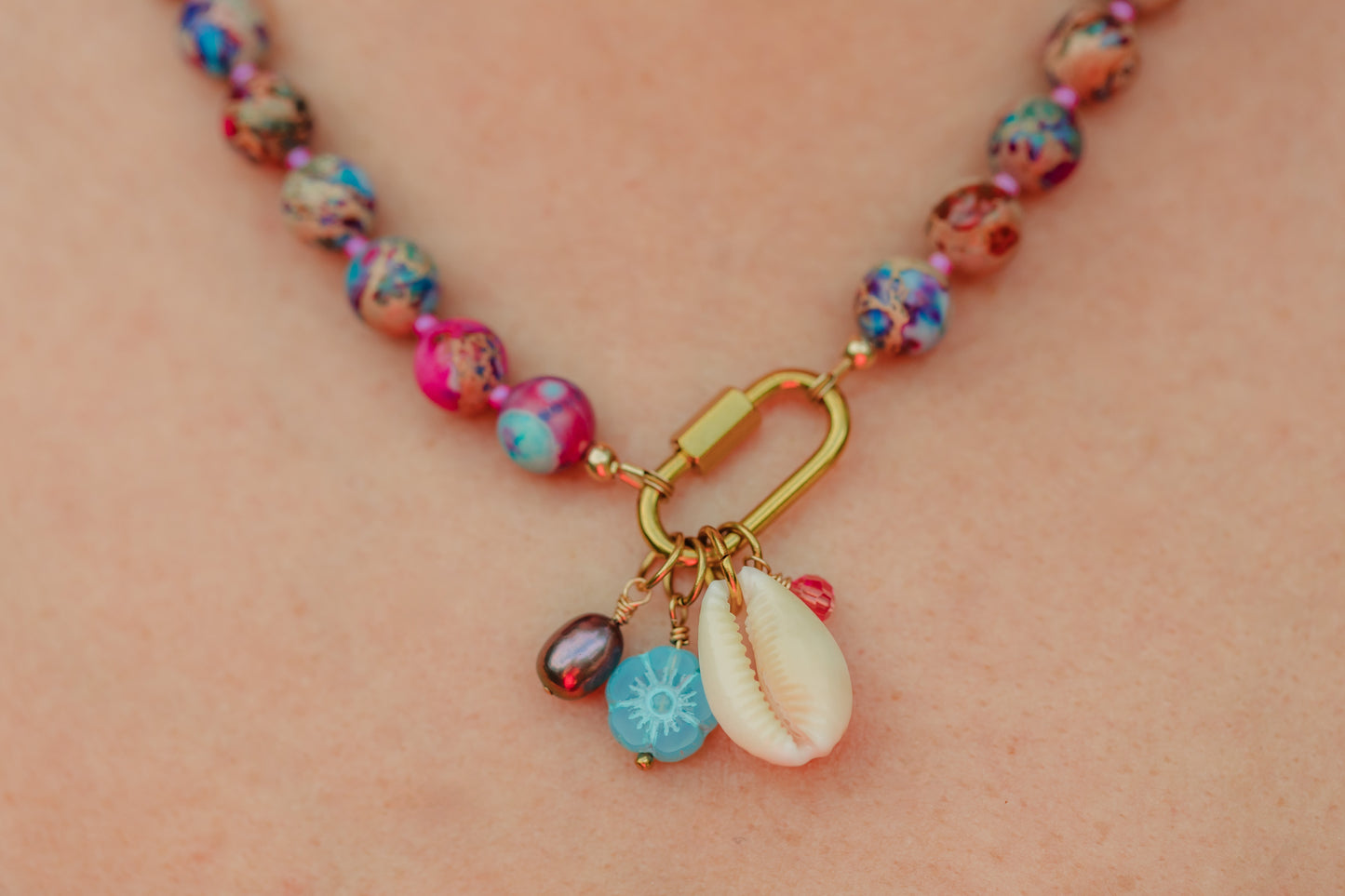 Sea Sediment Jasper Purple Gemstone Charm Necklace | Berry Breeze Necklace