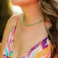 Hand-strung genuine faceted chrysoprase gemstone necklace with 18K Gold PVD accents, inspired by crystal-clear tropical waters and coastal island escapes.