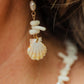 Sunrise Shell Coral Drop Pearl 18k gold hoop Earrings | Sunrise Shell Earrings