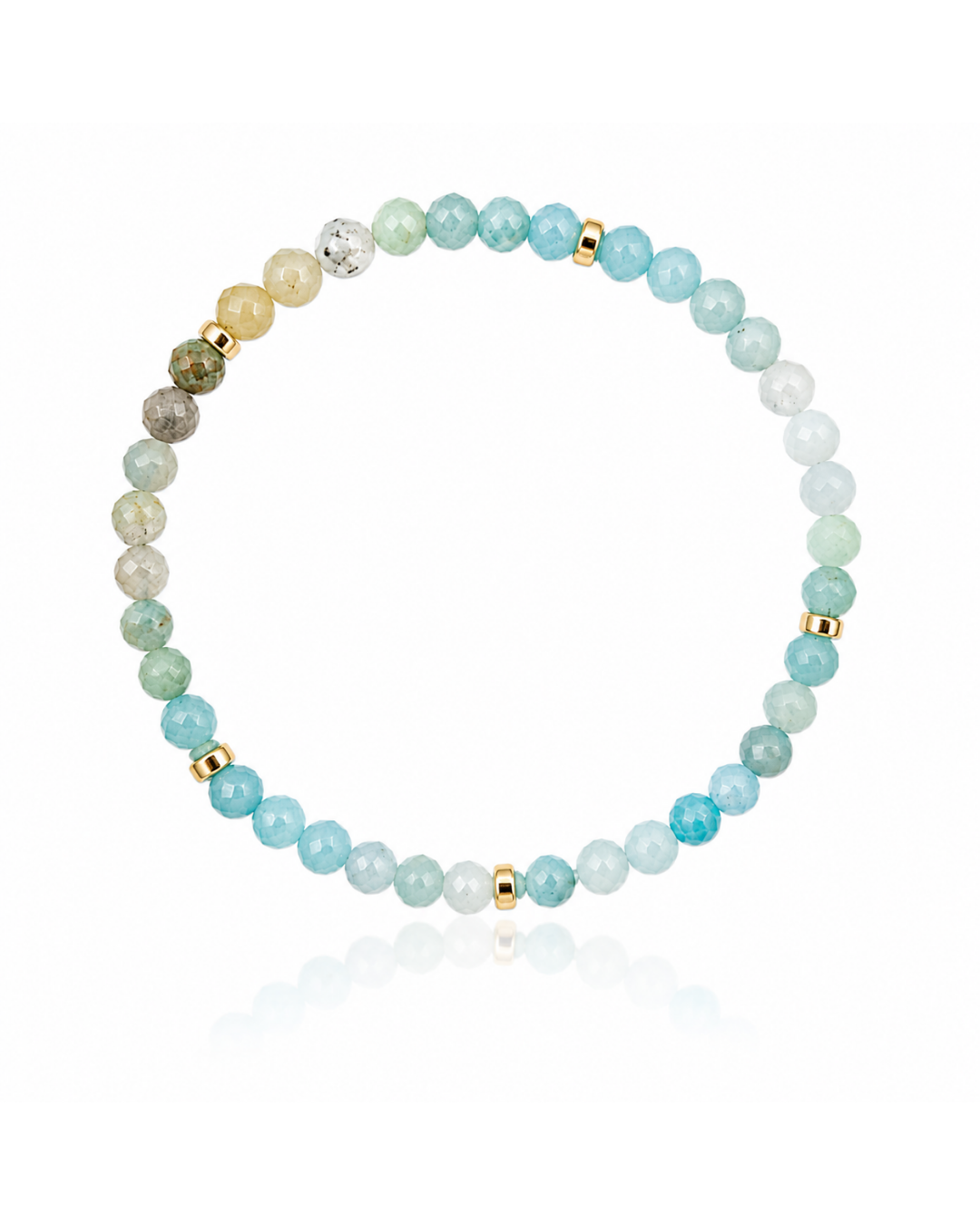 Faceted amazonite gemstone bracelet with soft aqua and neutral beads accented with 14K gold-filled spacers.