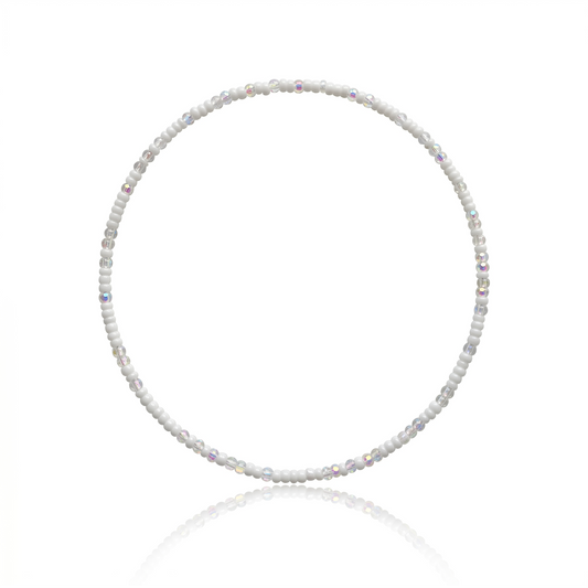 White pearl crystal stretchy Anklet - Ocean Sparkles