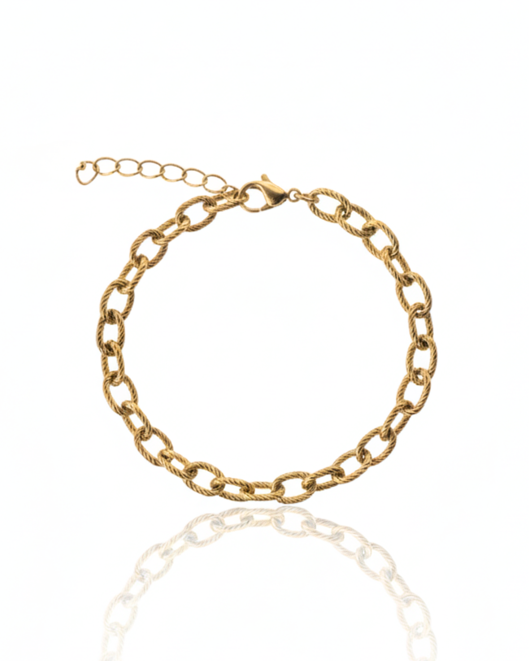 Golden Light Bracelet with textured small oval gold cable chain and lobster clasp.