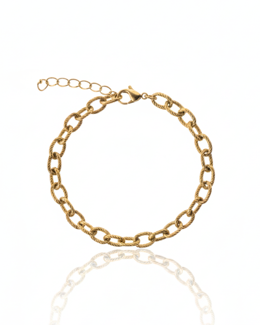 Golden Light Bracelet with textured small oval gold cable chain and lobster clasp.