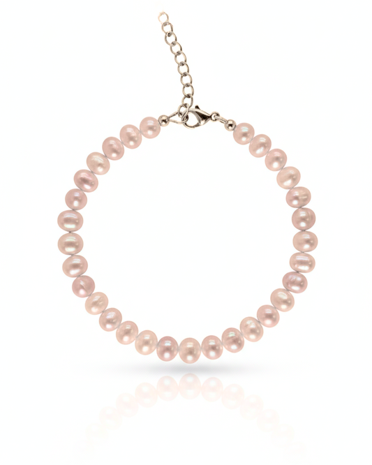 Island Dreams Bracelet with soft pink seed pearls – minimalist pearl bracelet.