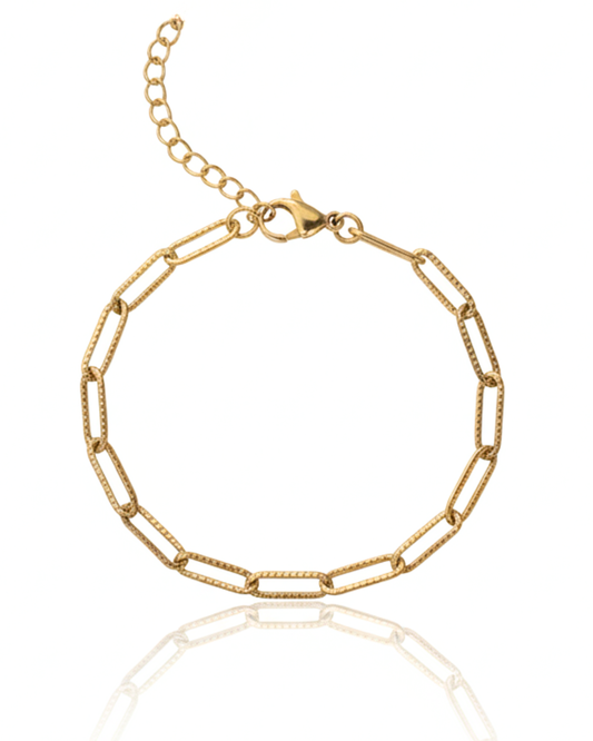 Golden Glow Bracelet with textured gold paperclip chain and lobster clasp.