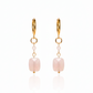 Pink Skies Earrings with faceted rose quartz rectangles and pink opal on gold huggie hoops. designed by Charlotte's Cove