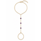 Orchid Sunset pink-purple fire opal hand chain featuring three luminous opals with coral, orange, peach, and golden flashes on a diamond-cut 18K Gold PVD chain.