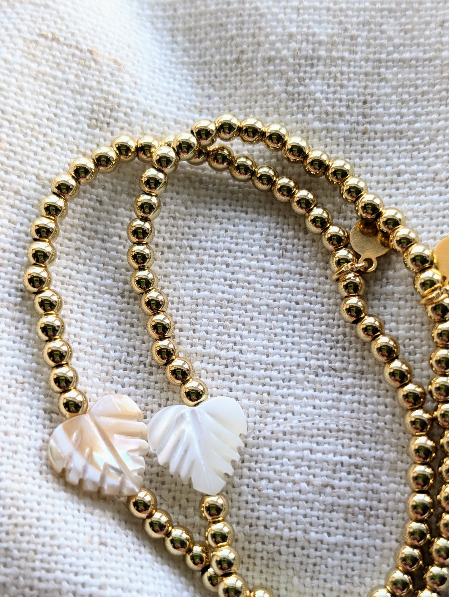 White Monstera Leaf Gold Bracelet