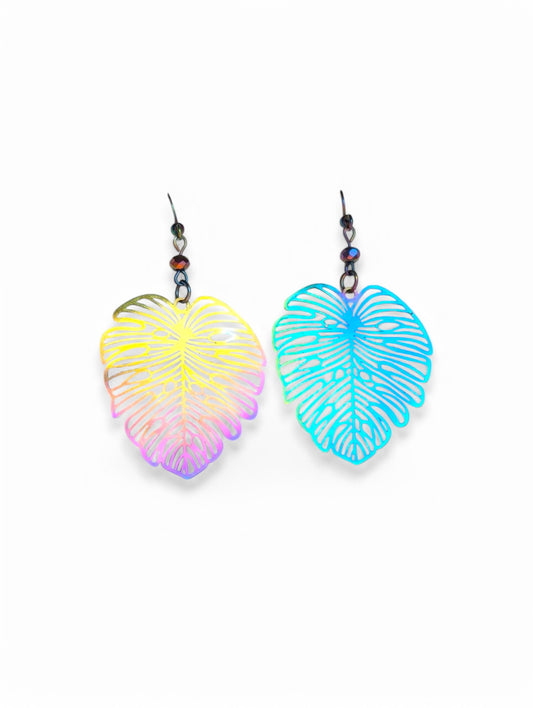 Rainbow Monstera Earrings