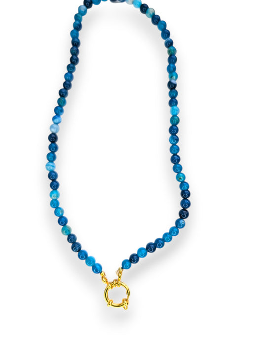 The Emmaline Charm Choker Necklace - Crackle deep blue Agate