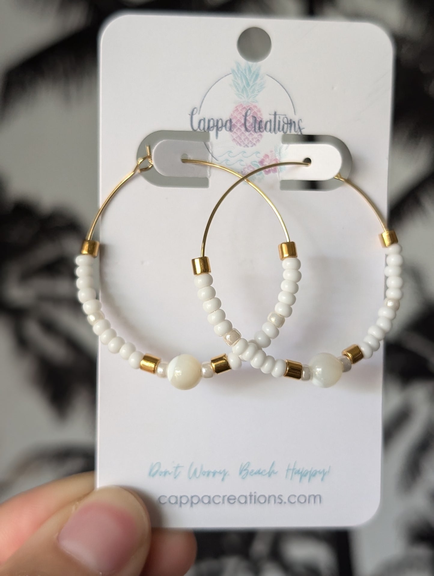 White Color Pop Beaded Hoop Earrings