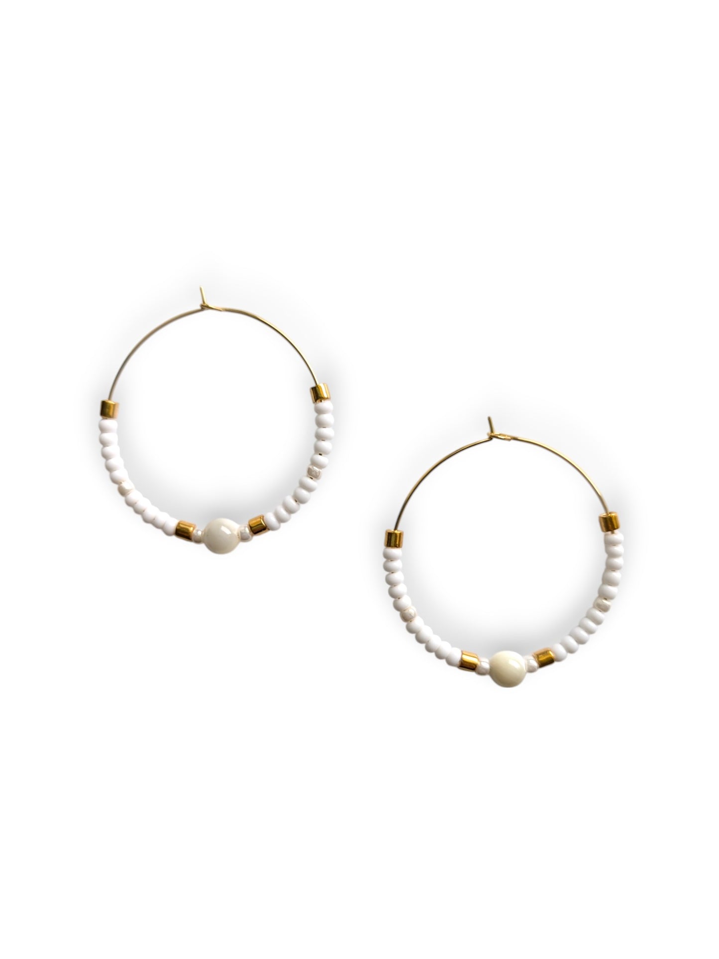 White Color Pop Beaded Hoop Earrings