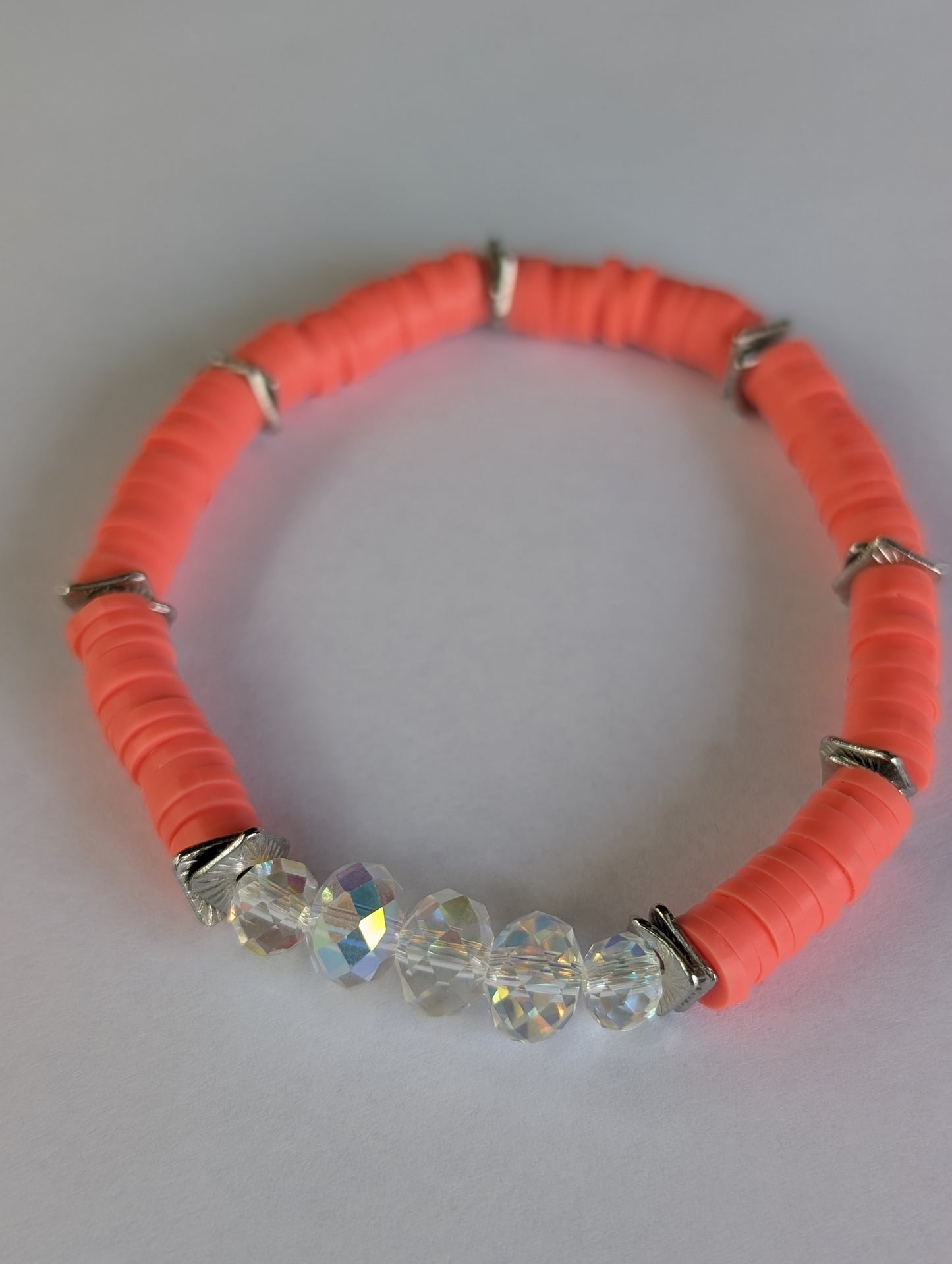 Salmon- Resort Ready Silver Heishi Bracelet