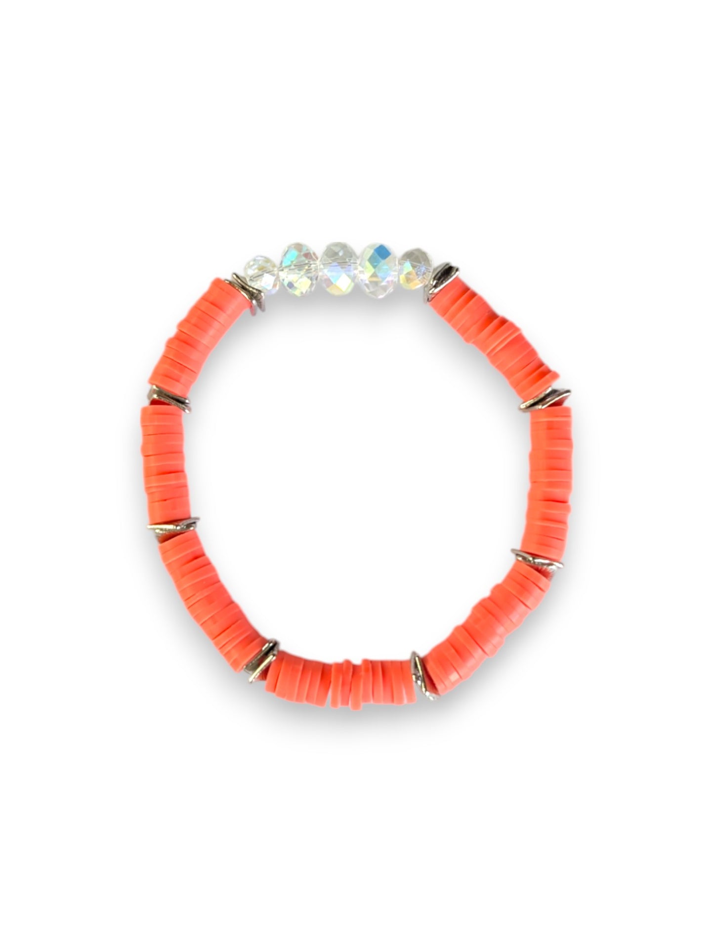 Salmon- Resort Ready Silver Heishi Bracelet