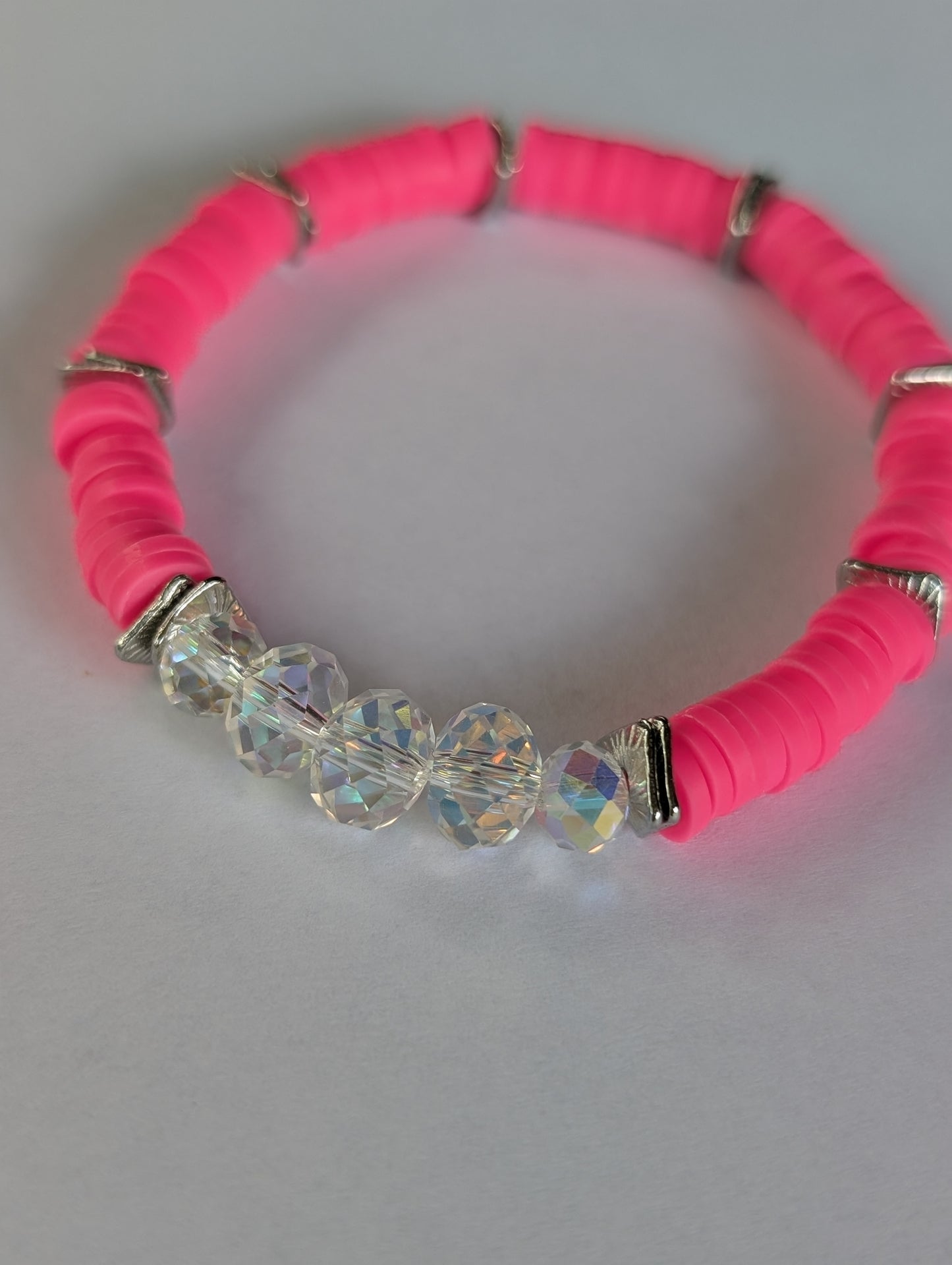Hot Pink - Resort Ready Silver Heishi Bracelet