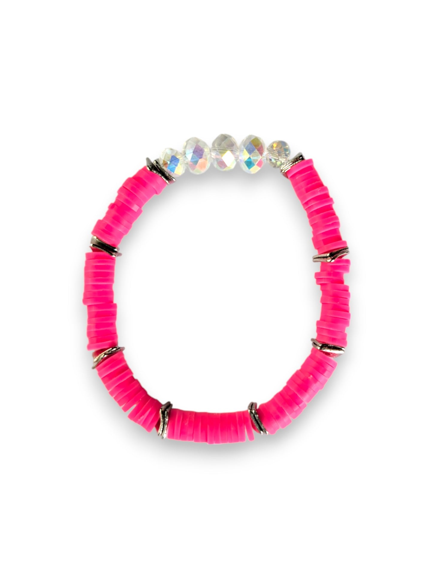 Hot Pink - Resort Ready Silver Heishi Bracelet