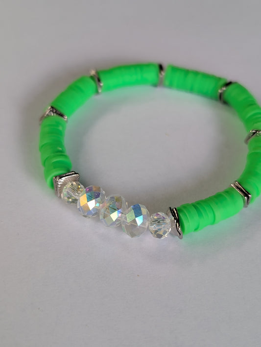 Neon Lime - Resort Ready Silver Heishi Bracelet