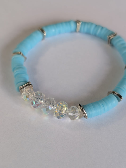 Sky blue - Resort Ready Silver Heishi Bracelet