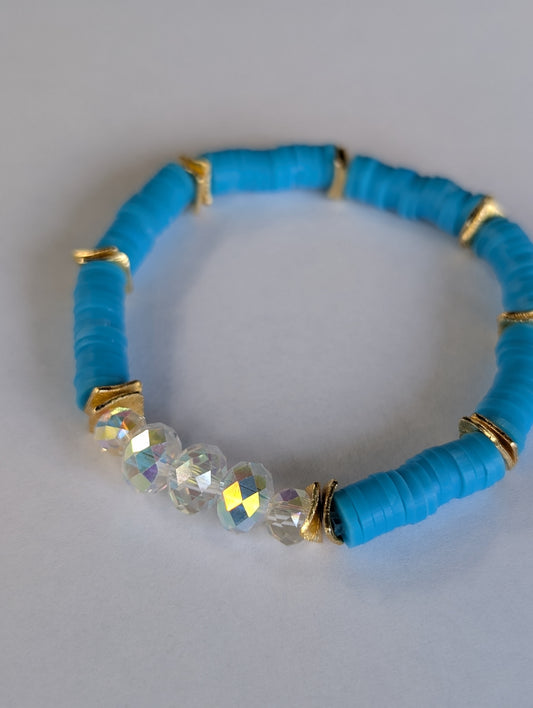 Neon Blue- Resort Ready Gold Heishi Bracelet