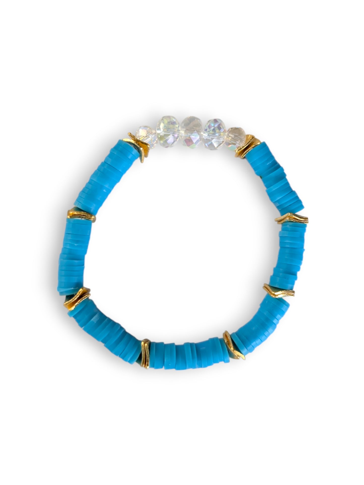 Neon Blue- Resort Ready Gold Heishi Bracelet