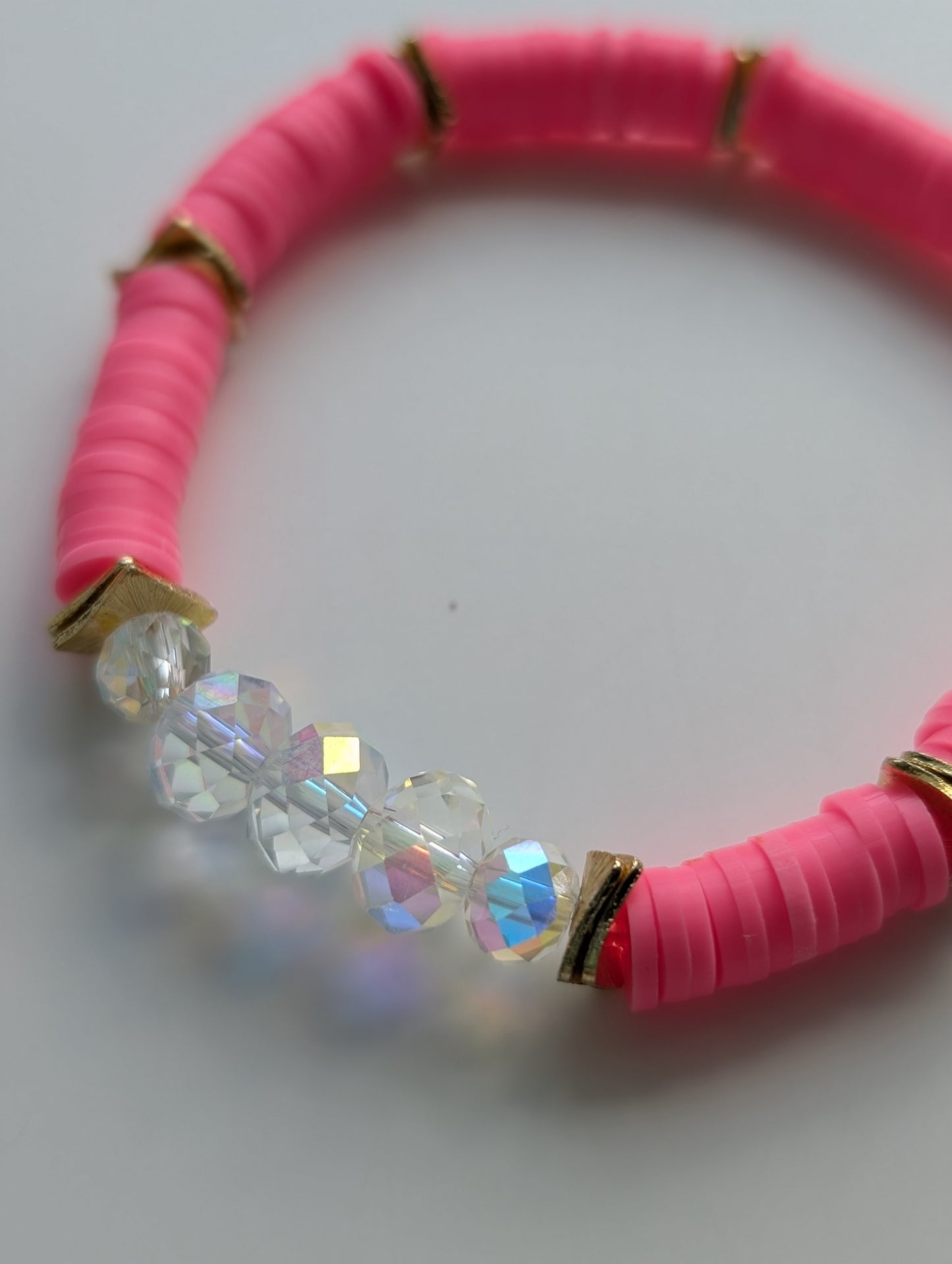 Neon Pink - Resort Ready Gold Heishi Bracelet