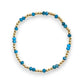 Vibrant blue apatite and gold-filled beaded stretch bracelet by Cappa Creations, handmade in Texas.