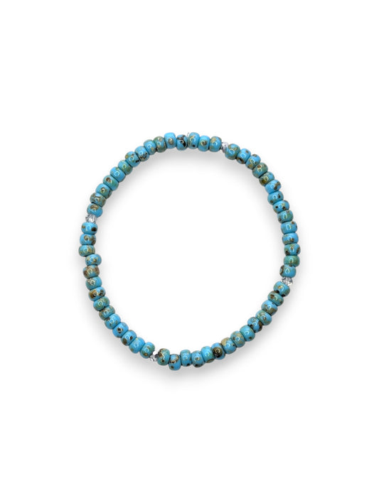 “Driftwood Turquoise Sparkle Stackler bracelet – faceted beads with rhinestone accents, fall florals jewelry.”