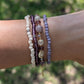 Amethyst Haze beaded bracelet stacked with other Sparkle Stacklers – Cappa Creations fall collection.”