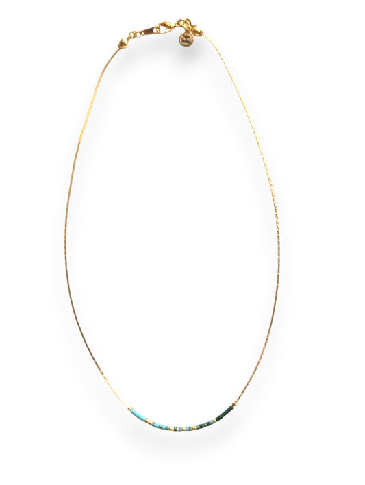 Emerald Tide Snake Chain Necklace – green, marbled turquoise, aqua ombre.